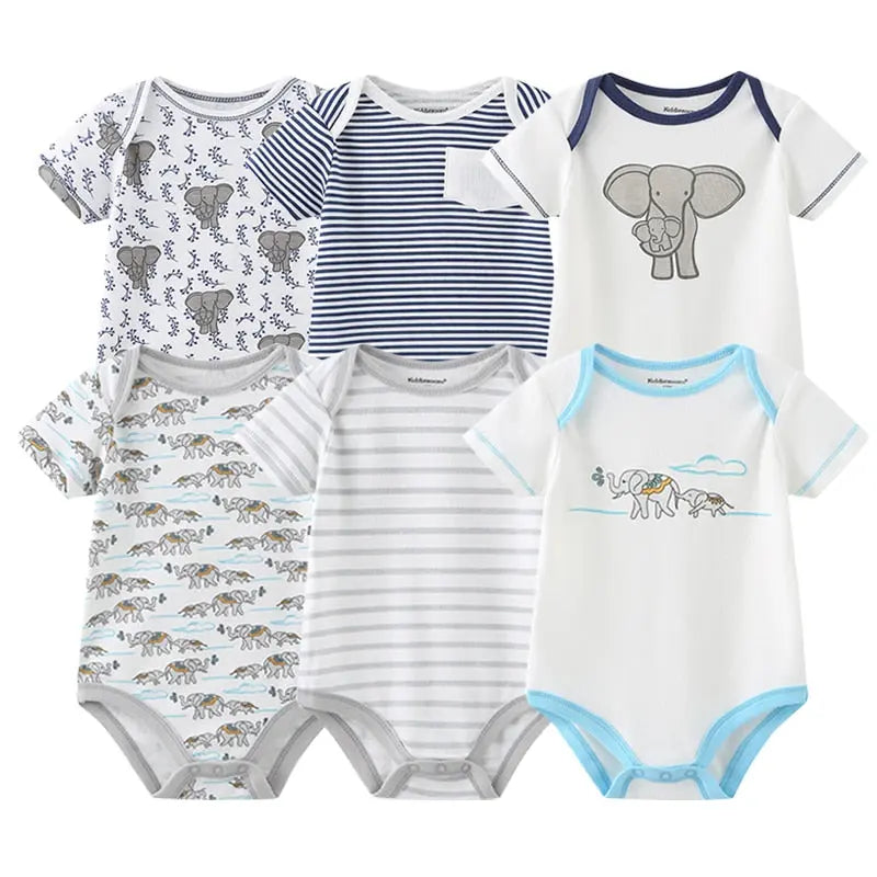 Short Sleeve Cotton Baby Rompers Set of 6