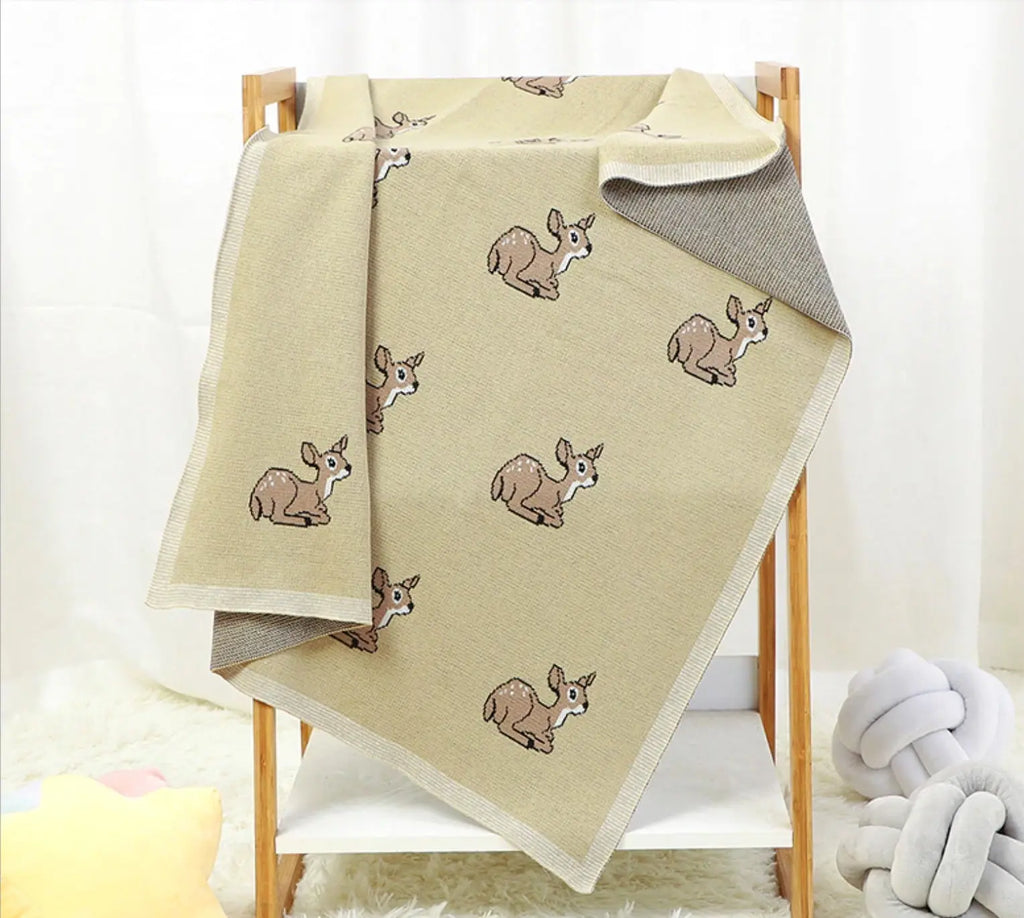 Soft Cotton Baby Blanket with Deer Pattern