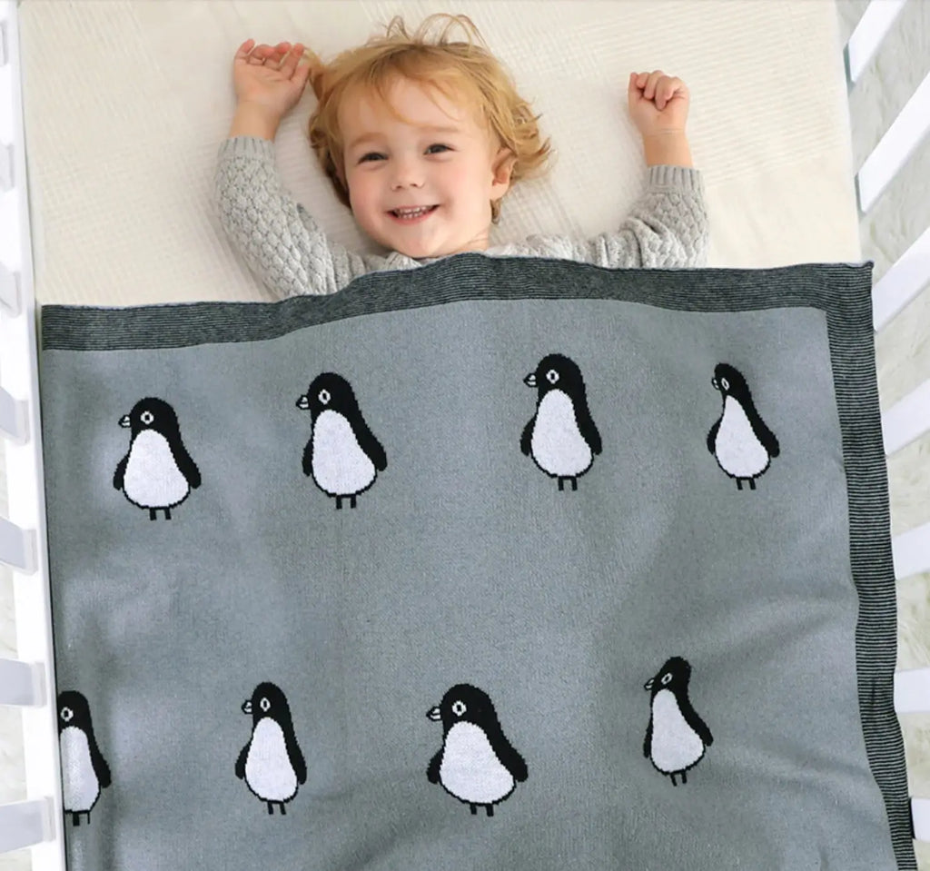 Soft Cotton Baby Blanket with Penguin Pattern