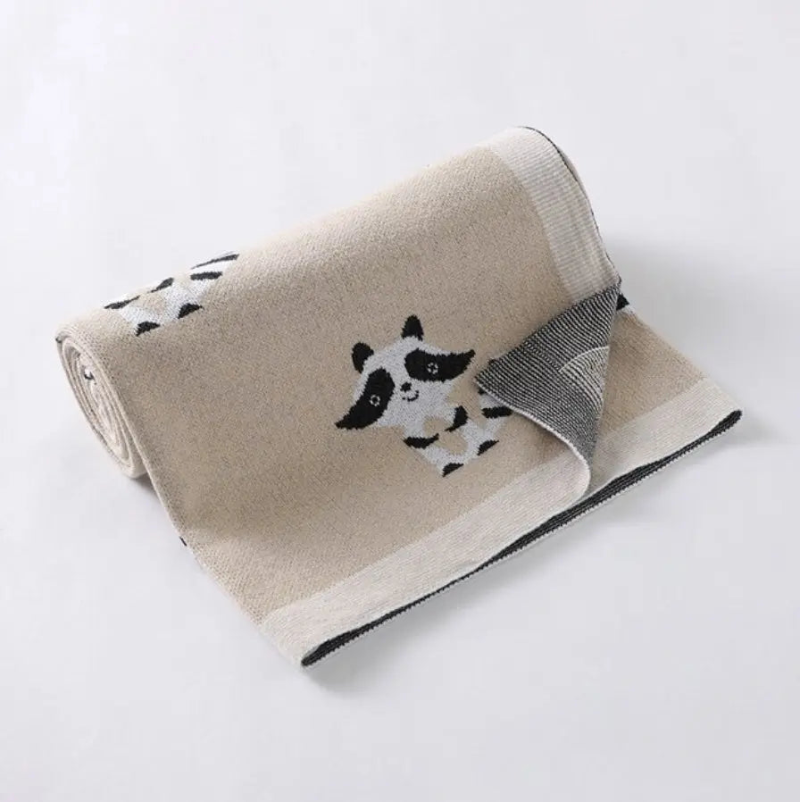 Soft Cotton Baby Blanket with Raccoon Pattern