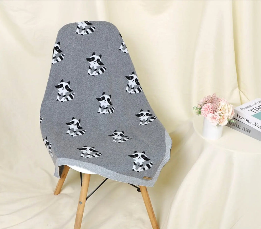 Soft Cotton Baby Blanket with Raccoon Pattern