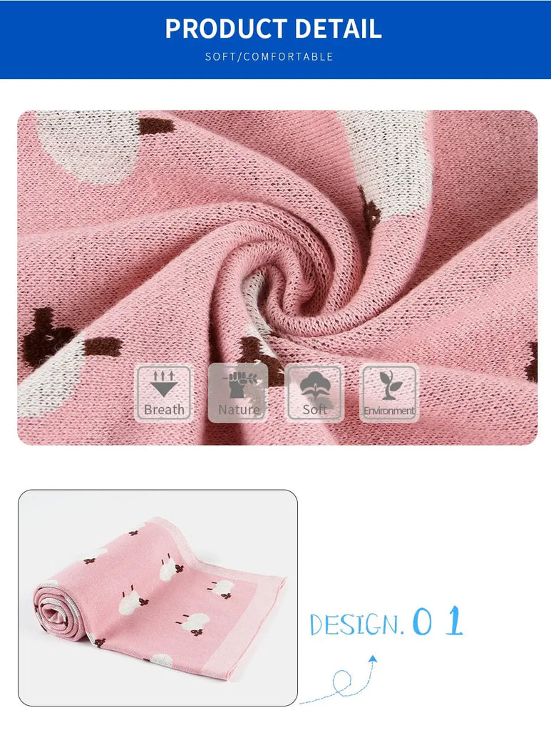Soft Cotton Baby Blanket with Sheep Pattern