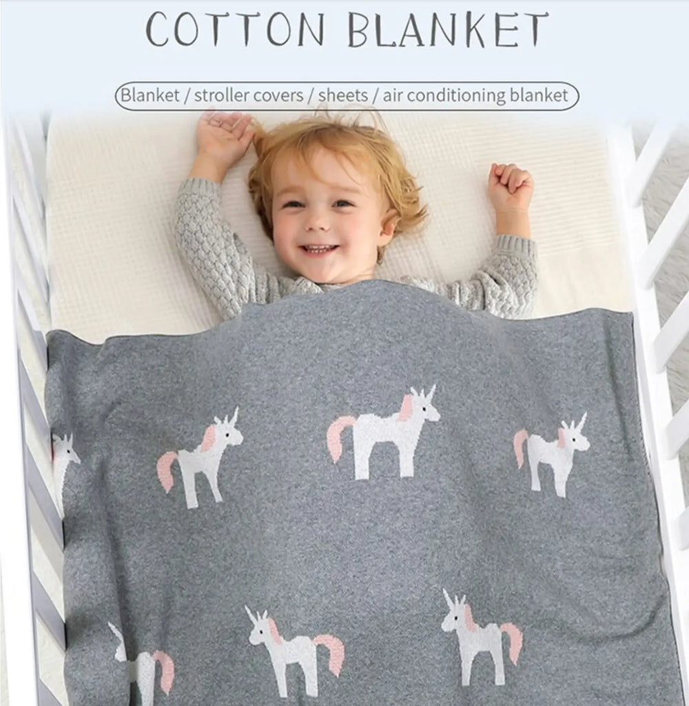 Soft Cotton Baby Blanket with Unicorn Pattern