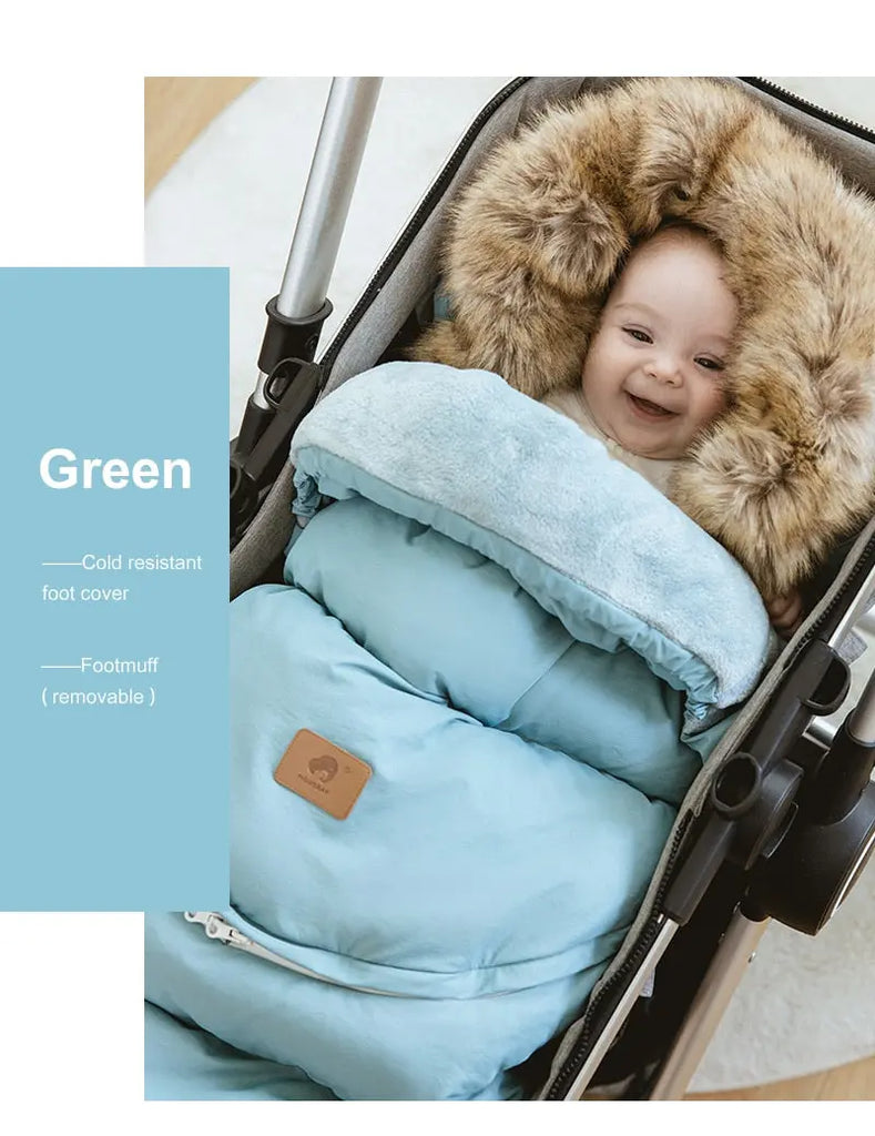 Winter Windproof Baby Stroller Bag with Removable Furred Hood